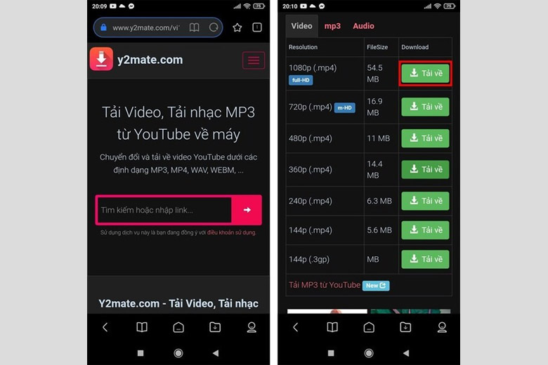 tải video youtube về điện thoại