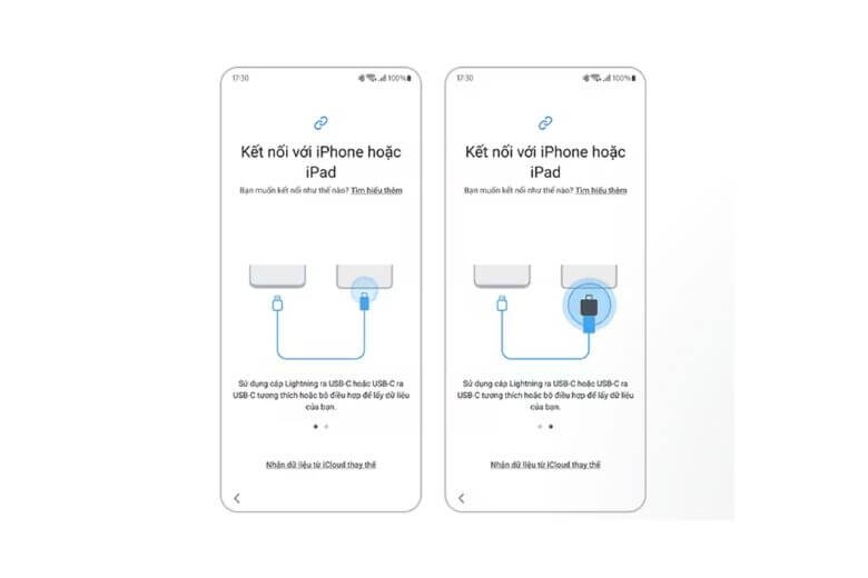 Bước 1: Kết nối iPhone và Galaxy bằng cáp