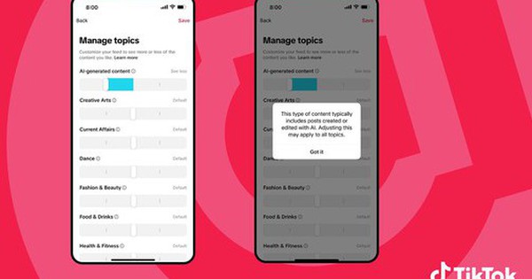 TikTok thử nghiệm tính năng cho phép người dùng kiểm soát nội dung AI trên feed