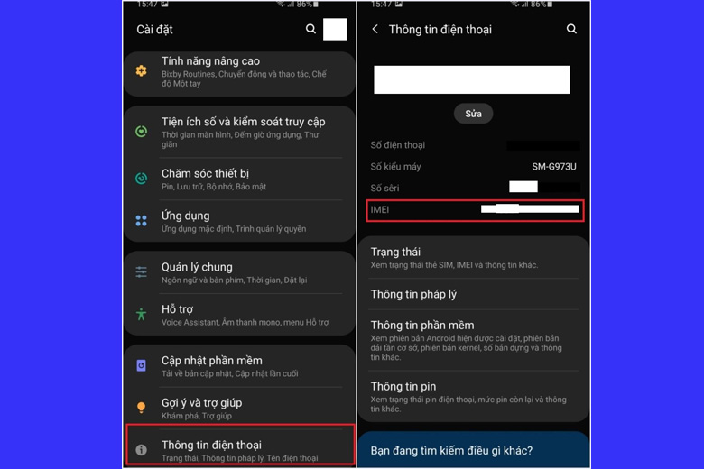 kiểm tra imei samsung cách 3