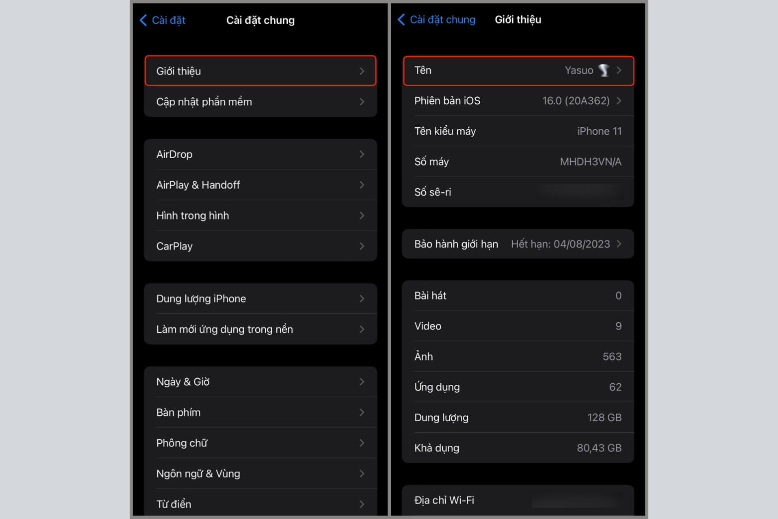 Cách chia sẻ 4G trên iPhone đổi tên trong Giới thiệu