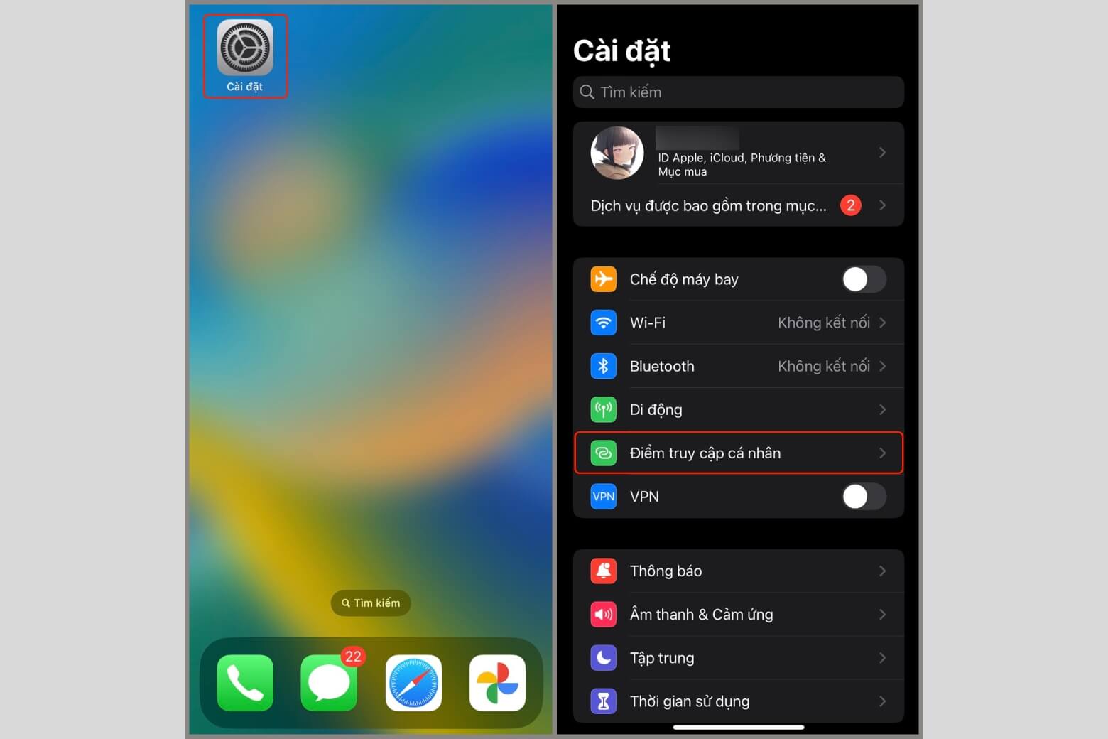 Cách chia sẻ 4G trên iPhone qua Điểm truy cập cá nhân