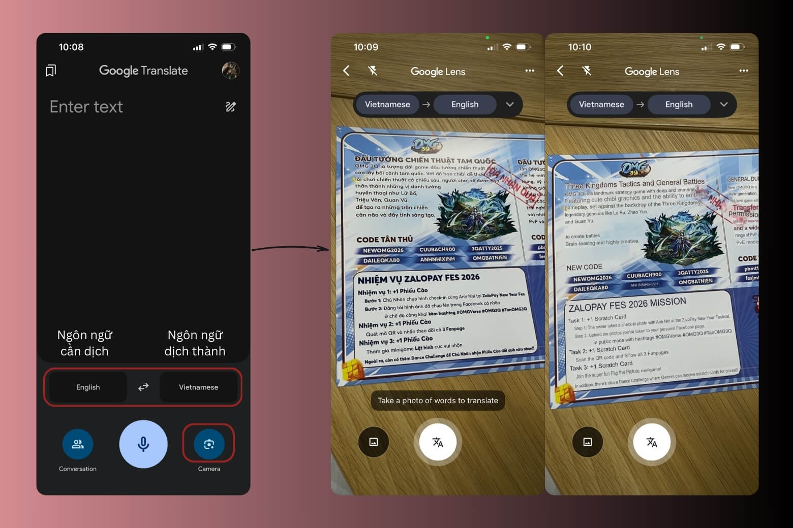 Tính năng dịch trực tiếp giúp bạn đọc nhanh tài liệu trong một lần quét