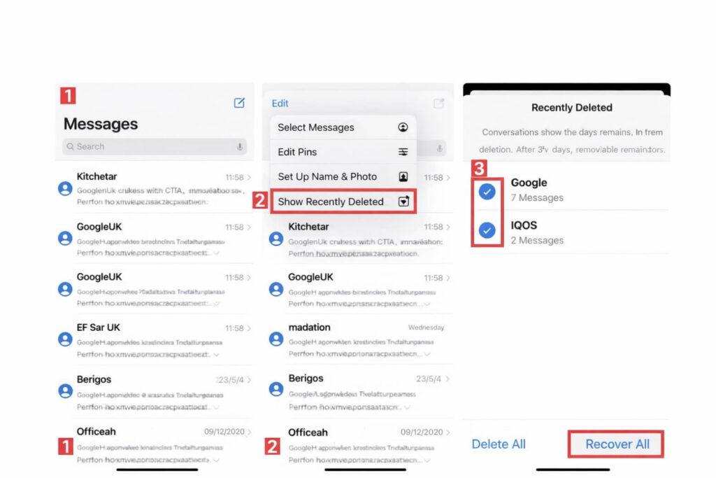 Hướng dẫn khôi phục tin nhắn SMS trên điện thoại iPhone và Android Tính năng Đã xóa gần đây trên iPhone