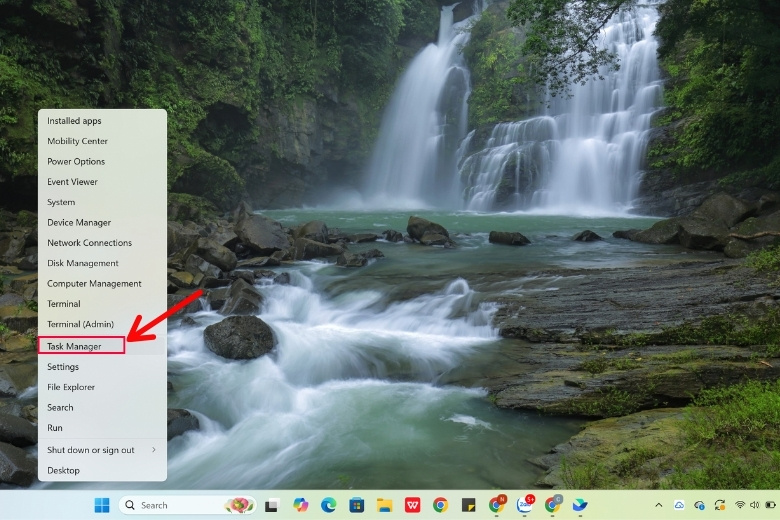Cách mở Task Manager trên taskbar