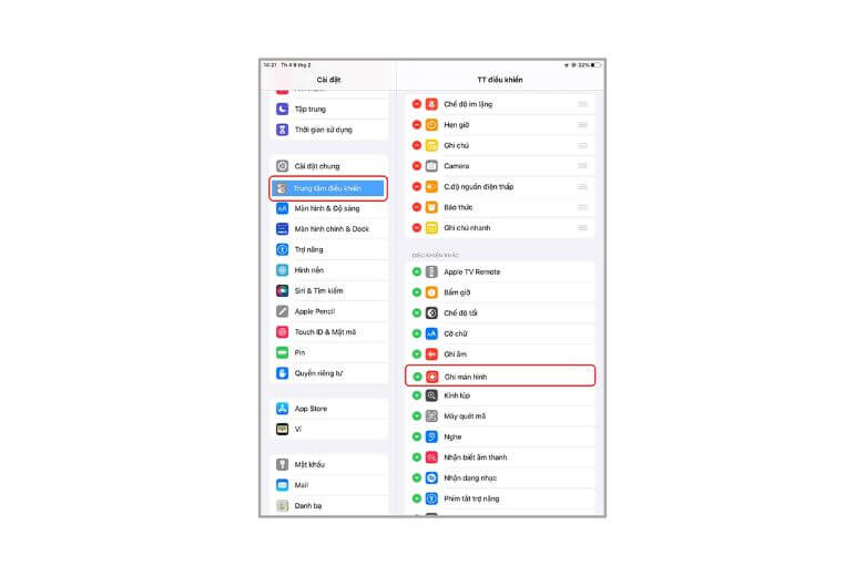 Bật tính năng quay màn hình iPad bằng cách thêm nút Quay màn hình vào Trung tâm điều khiển.