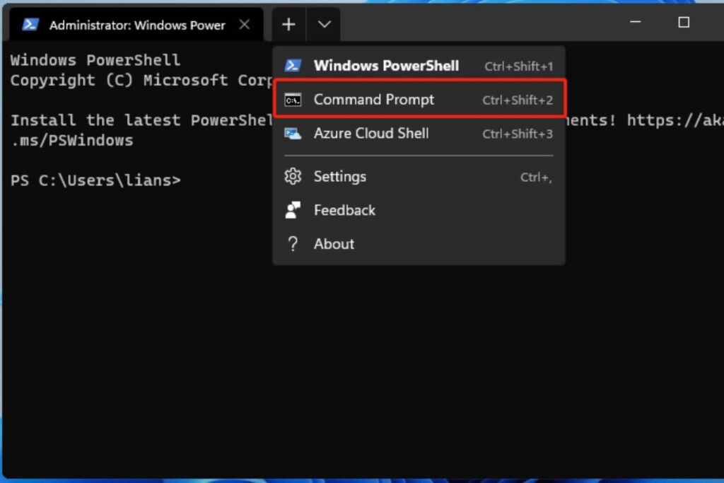 Trên Windows 11, bạn có thể mở Command Prompt nhanh chóng thông qua Windows Terminal