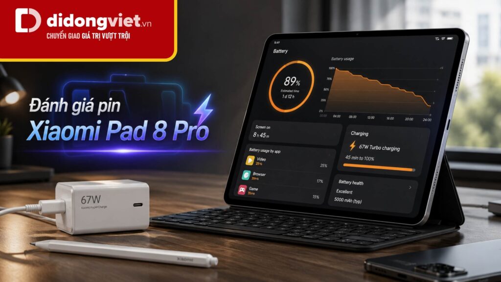 Đánh giá pin của Xiaomi Pad 8 Pro: Thời gian sử dụng thực tế và tốc độ sạc 67W
