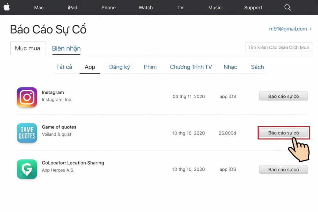 Hướng Dẫn Chi Tiết Về Quy Trình Hoàn Tiền Từ Apple Chọn sản phẩm cần hoàn tiền từ danh sách các giao dịch trong 90 ngày gần nhất.