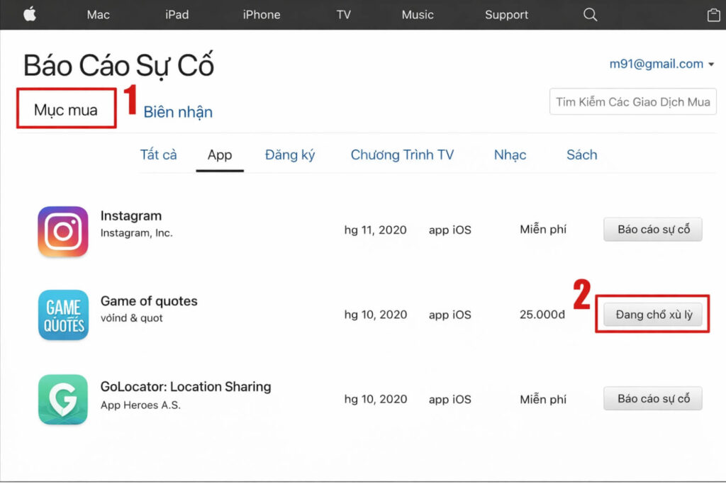 Hướng Dẫn Chi Tiết Về Quy Trình Hoàn Tiền Từ Apple Nhấp "Gửi" để gửi yêu cầu hoàn tiền và kiểm tra trạng thái trên reportaproblem.apple.com.