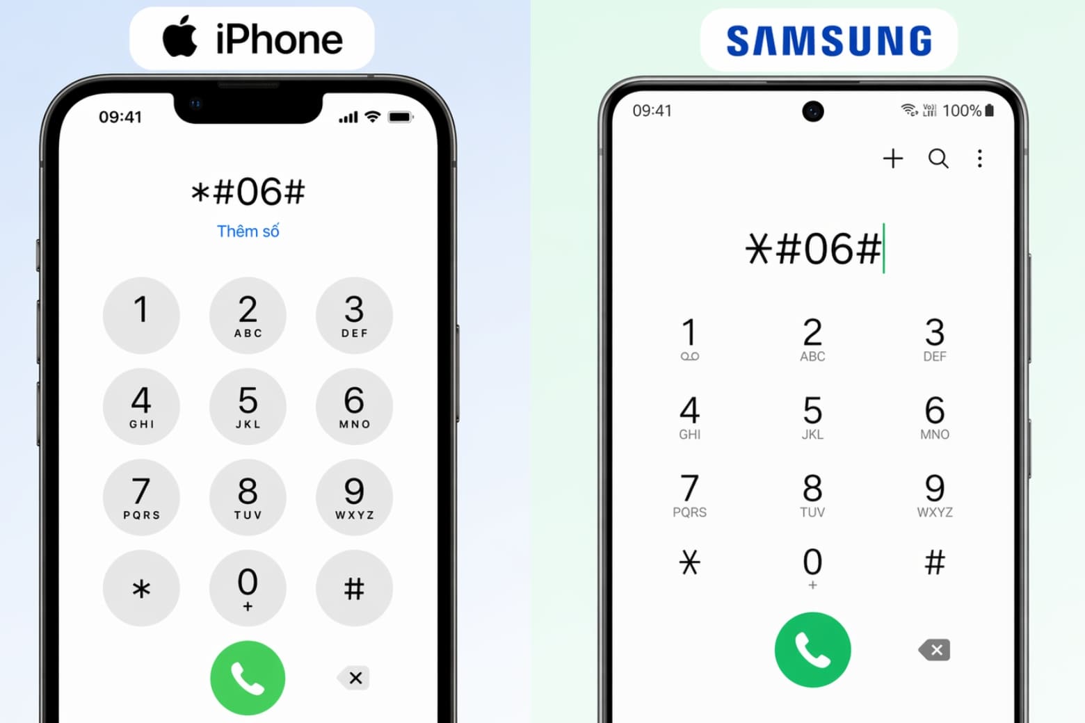Sử dụng cú pháp #06# (Áp dụng mọi dòng máy)