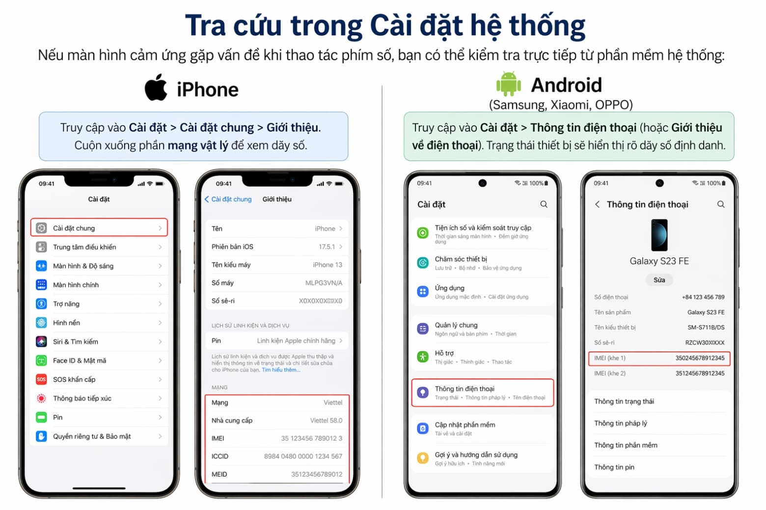 Tra cứu trong Cài đặt hệ thống (iOS và Android)