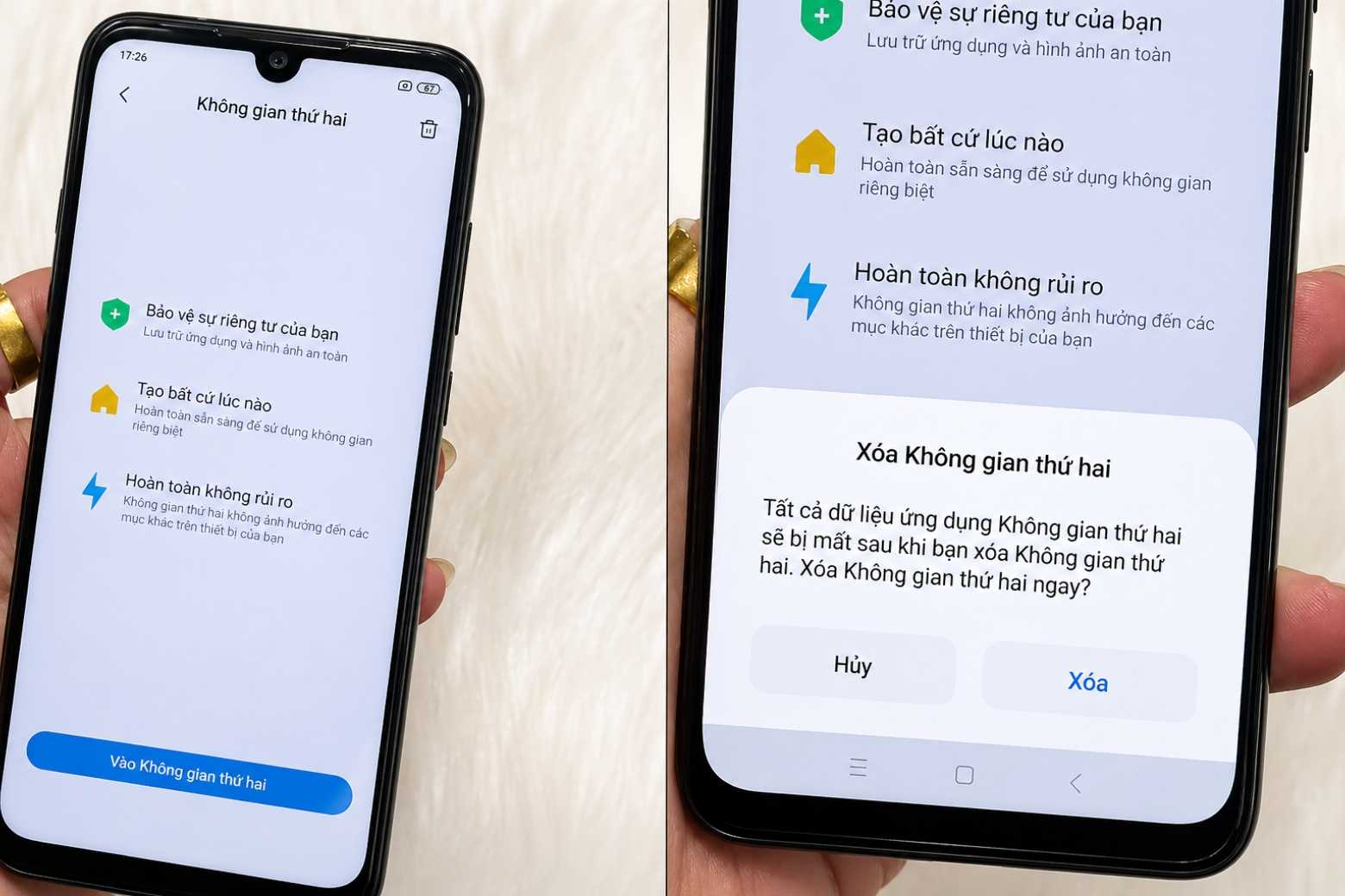 Không gian thứ 2 Xiaomi xóa dữ liệu an toàn