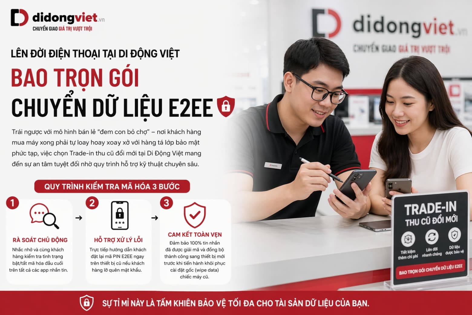 Lên đời điện thoại tại Di Động Việt: Bao trọn gói chuyển dữ liệu E2EE