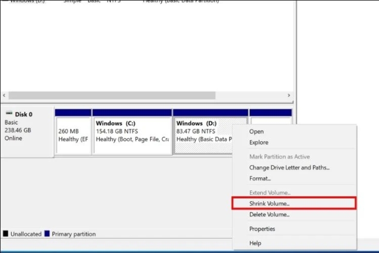 Ổ cứng di động là gì chọn Shrink Volume
