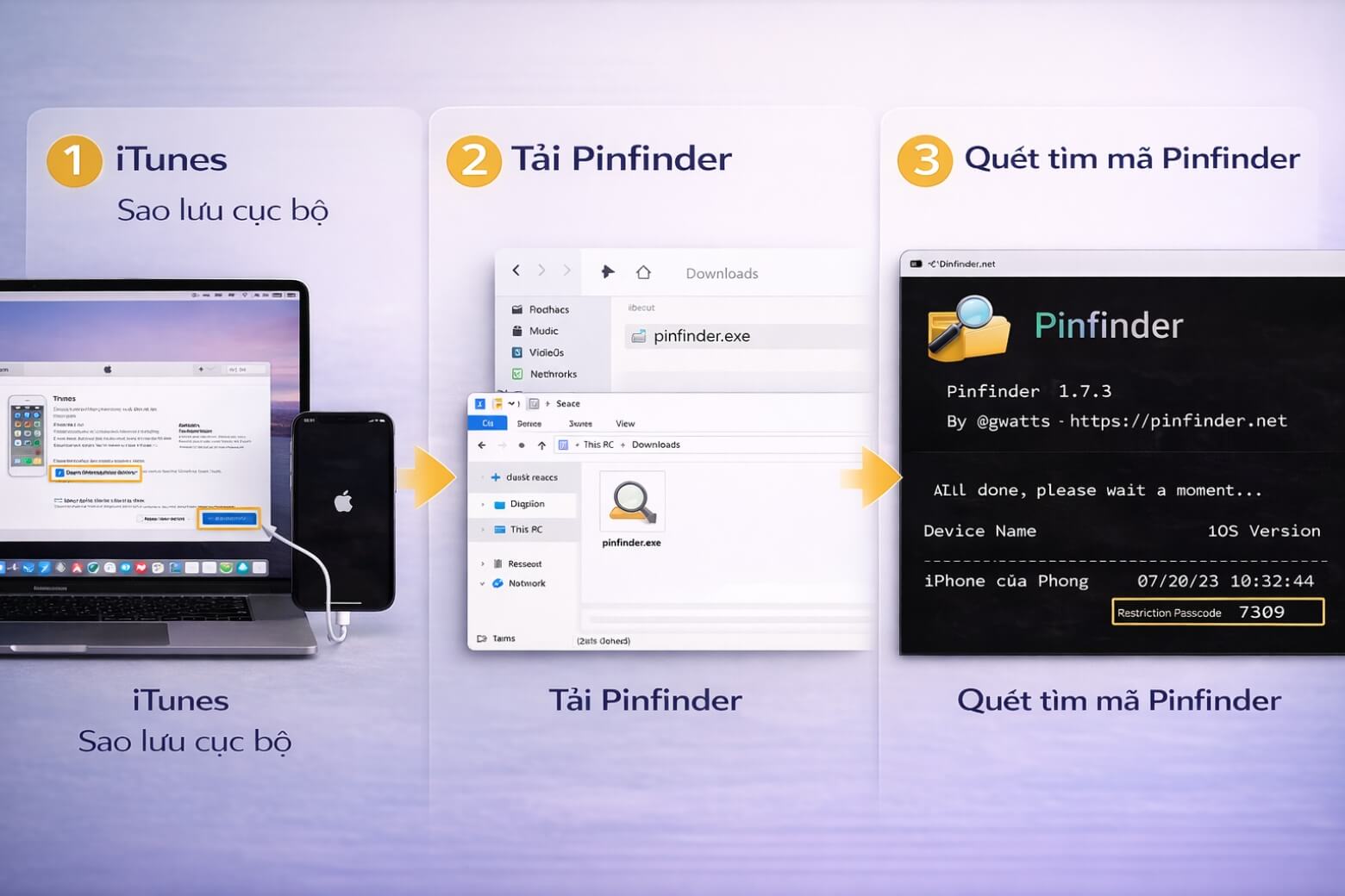 quên mật khẩu giới hạn dùng Pinfinder trích xuất mã iTunes