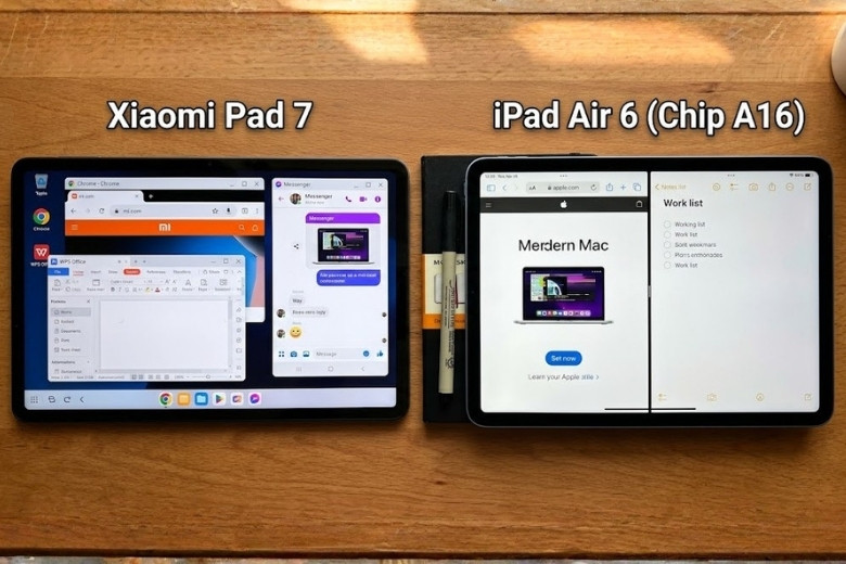 So sánh giao diện đa nhiệm giữa HyperOS trên Xiaomi Pad 7 và iPadOS trên iPad A16