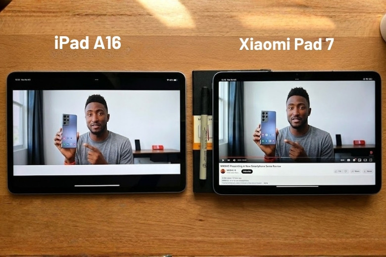 Sự khác biệt về tỷ lệ màn hình kẹp viền đen của iPad A16 4:3 so với Xiaomi Pad 7