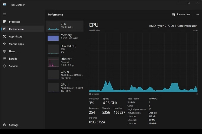 Tab Performance trong Task Manager