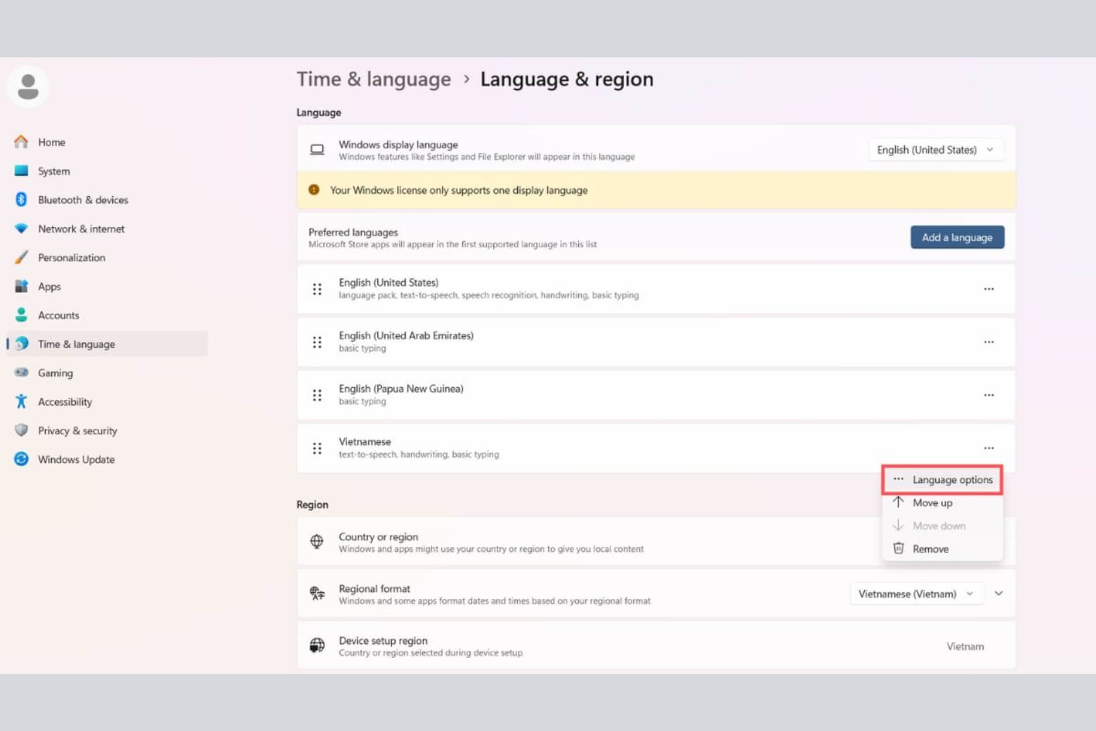 telex là gì mở tùy chọn ngôn ngữ Vietnamese