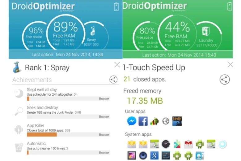 Ứng dụng tăng tốc game Droid Optimizer dọn rác